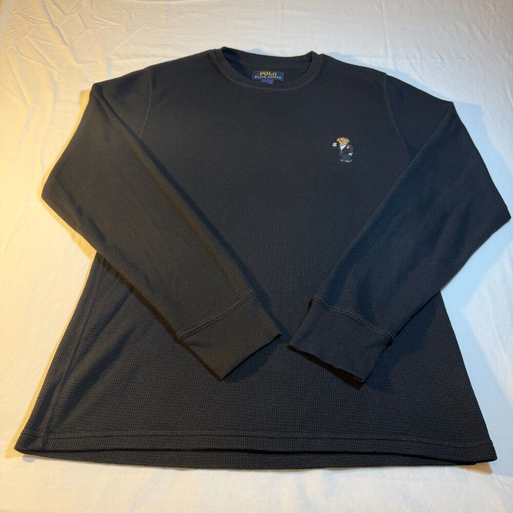 Polo Ralph Lauren Small Sleepwear Top Mens Black Cotton Knit Thermal